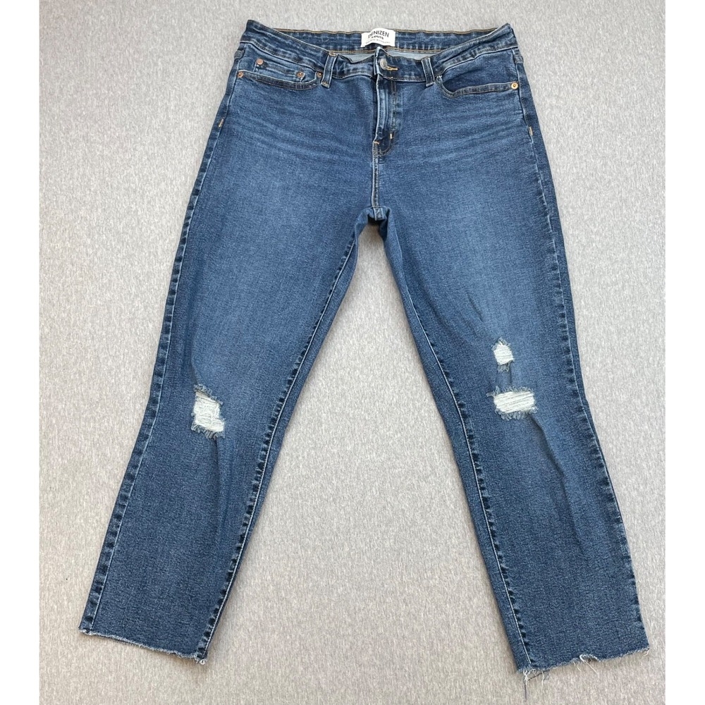 Levis Denizen Jeans Womens 14 (32W) Blue Cotton Blend Mid Rise Boyfriend Raw Hem